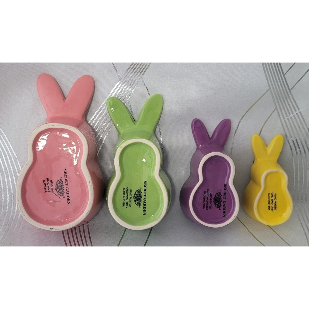 Set Of 4 Ceramic Easter Bunny Peep Measuring Cups‎ Secret Garden 1/4 to 1 Cup!